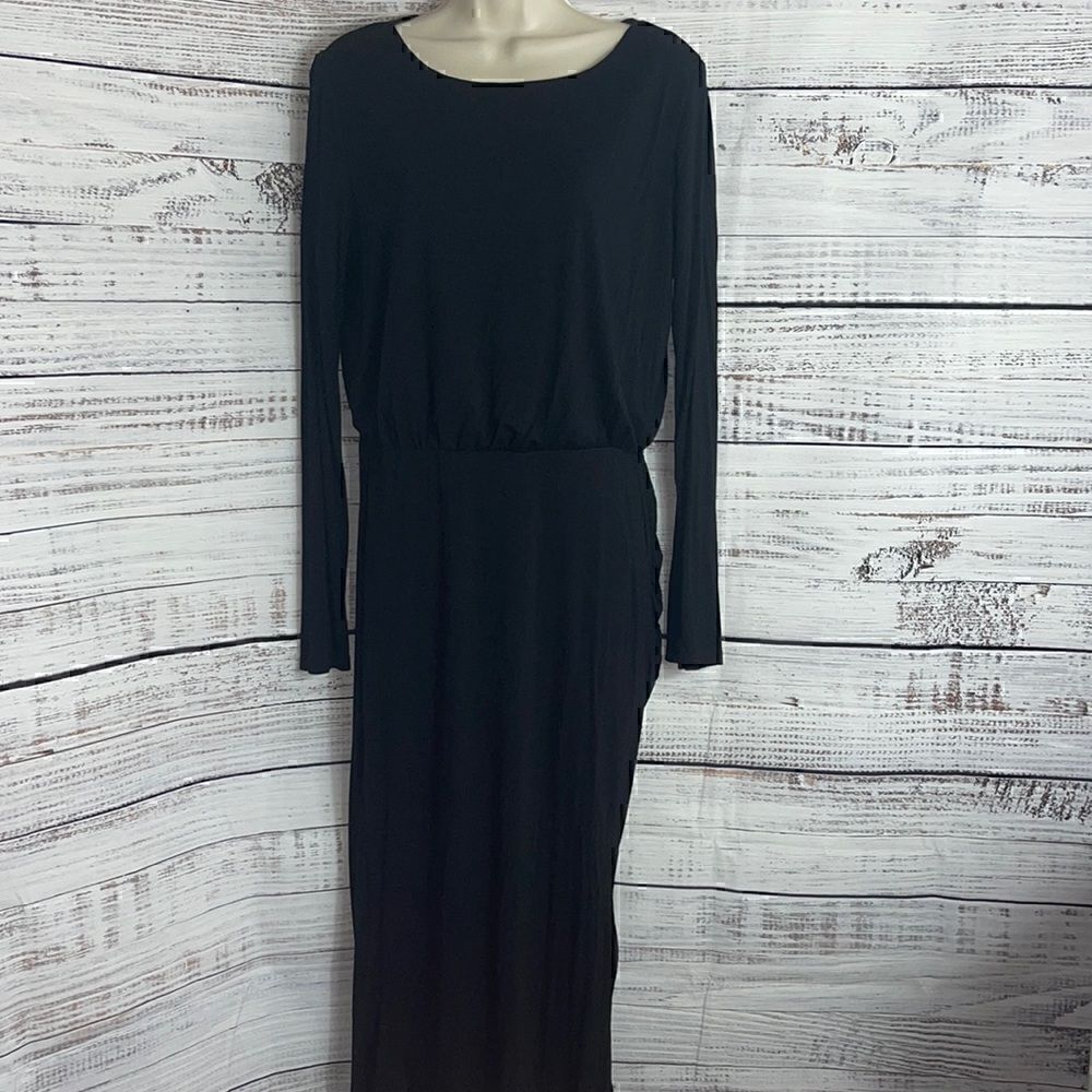 Adelyn Rae Dress Womens size Large Modest Ruched sides Midi Witchy Black Modal